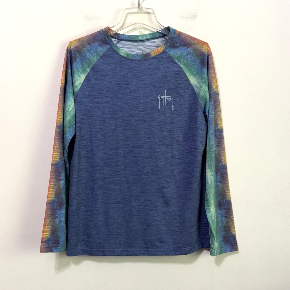 Guy Harvey Fishing Sun Tee Shirt Large Vacation Boating Long Sleeve Blue NEW